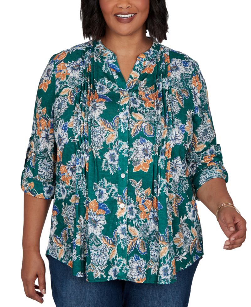 Plus Size Kensington Henley 3/4-Sleeve Floral Blouse