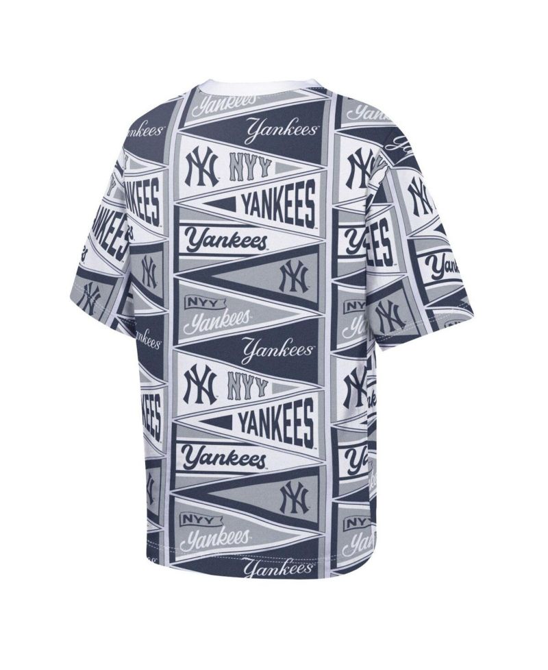 Big Boys and Girls Navy New York Yankees All-Over Pennant T-Shirt