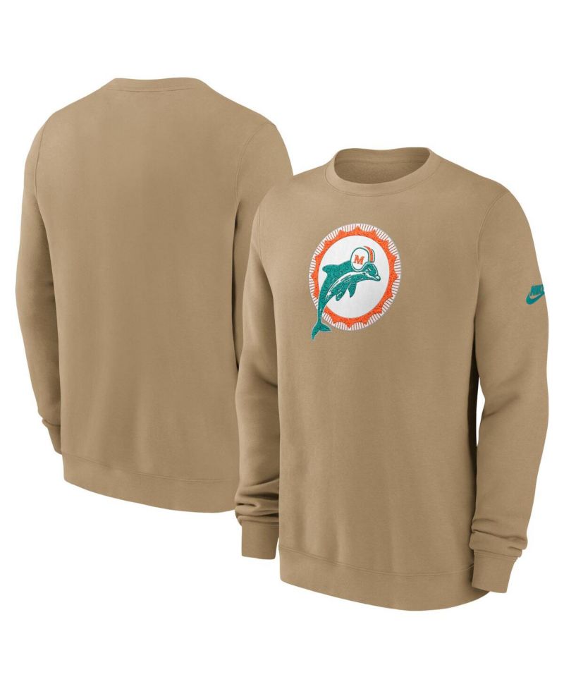 Men's Tan Miami Dolphins Swing Pass Rewind Club Pullover Sweatshirt