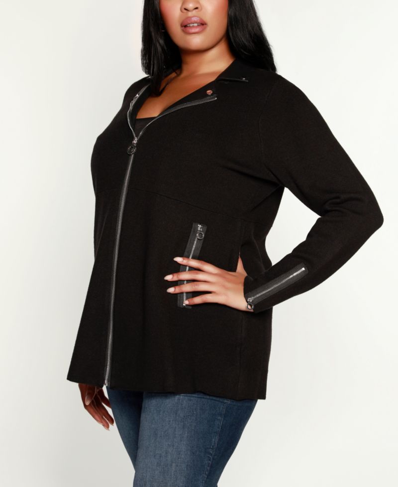 Plus Size Black Label Collared Sweater Jacket