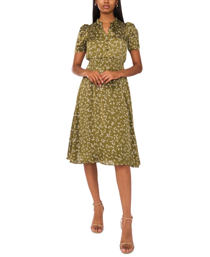 Petite Puff-Sleeve Chiffon Midi Dress