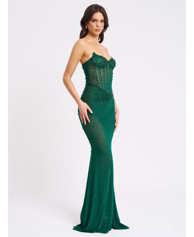 Women's Fatima Green Crystal Sleeveless Corset Mermaid Maxi Dress