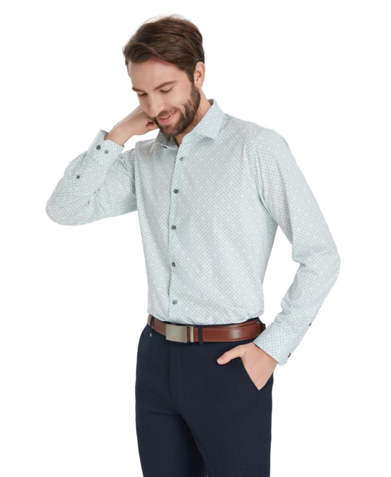 Men's Slim-Fit Geometric Print Dress Shirt