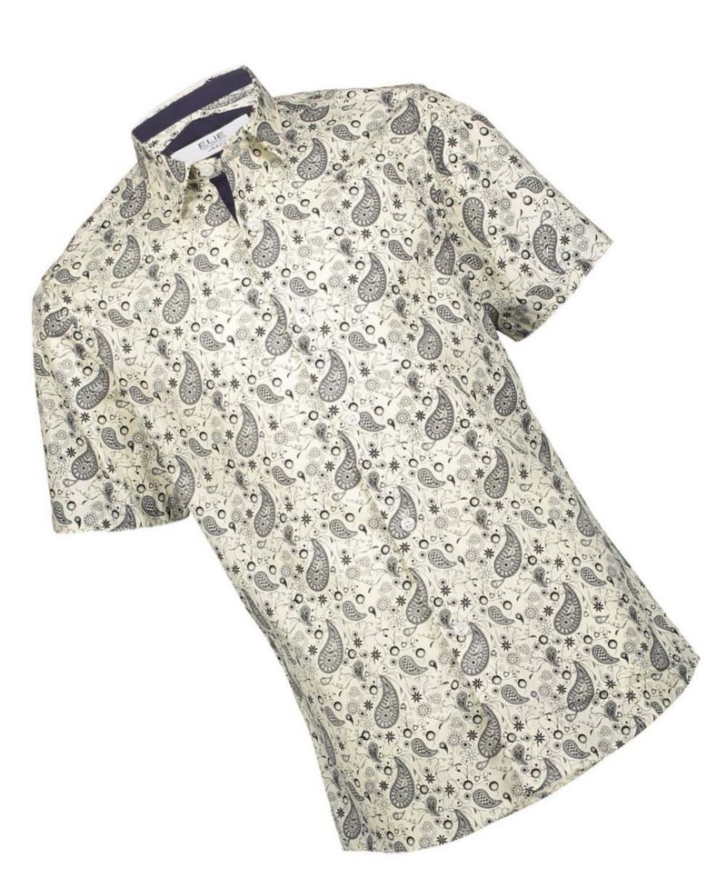 Big Boys White Short Sleeve Paisley Slim Fit Shirt