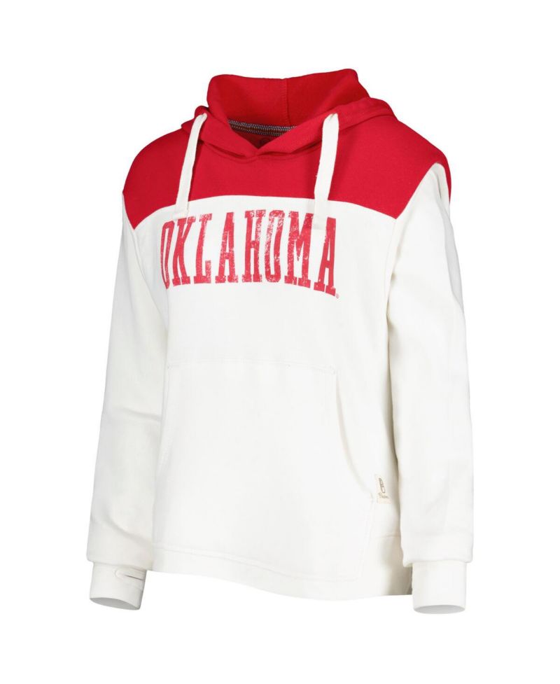 Women's White/Crimson Oklahoma Sooners Chicago 2-Hit Yoke Pullover Hoodie
