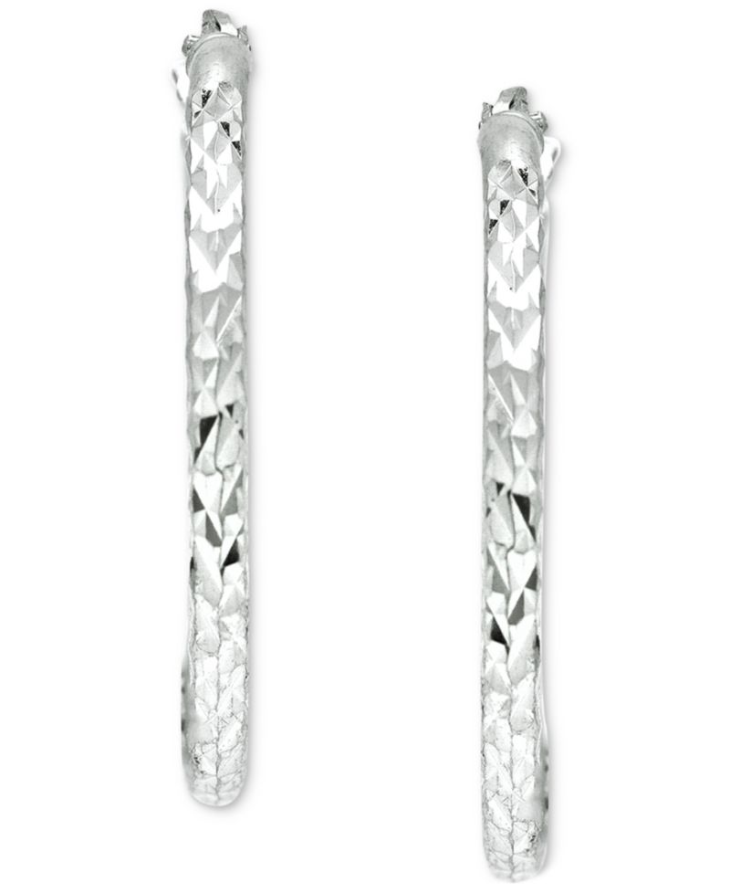 Small Textured Hoop Earrings in Sterling Silver, 1"