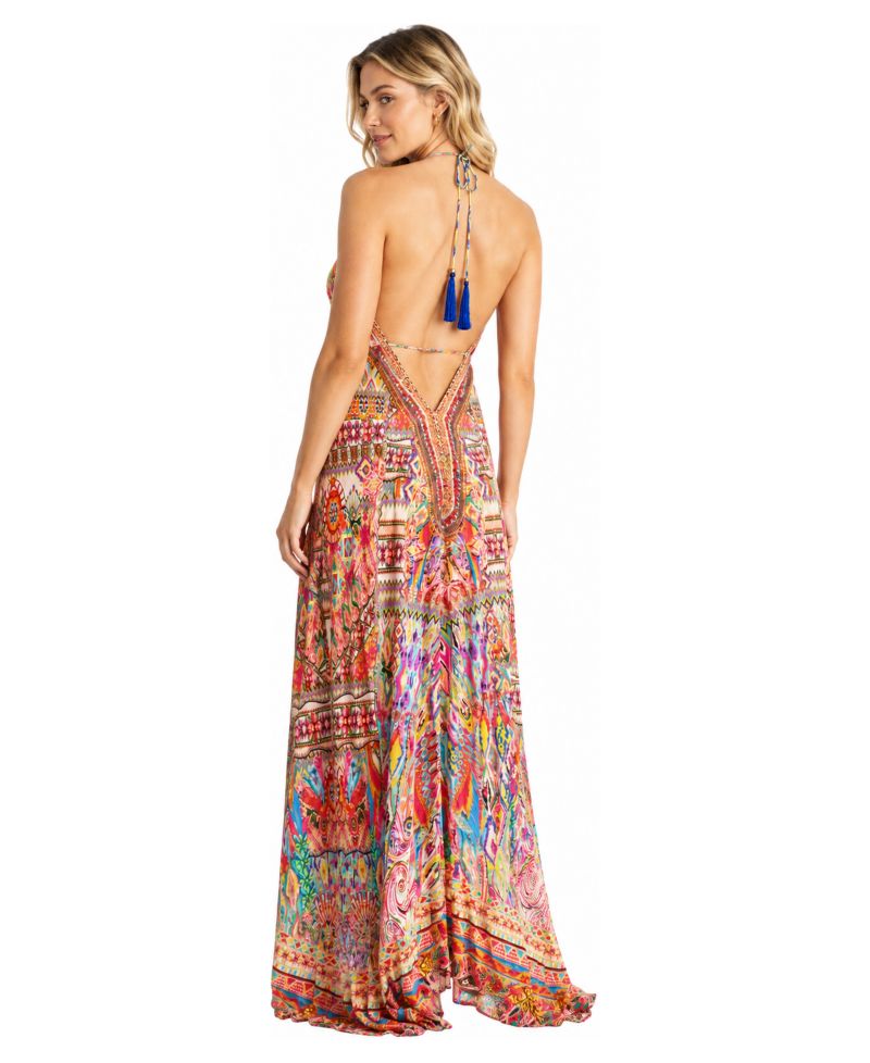 Women's Halter-Plunge High-Low Maxi Dress