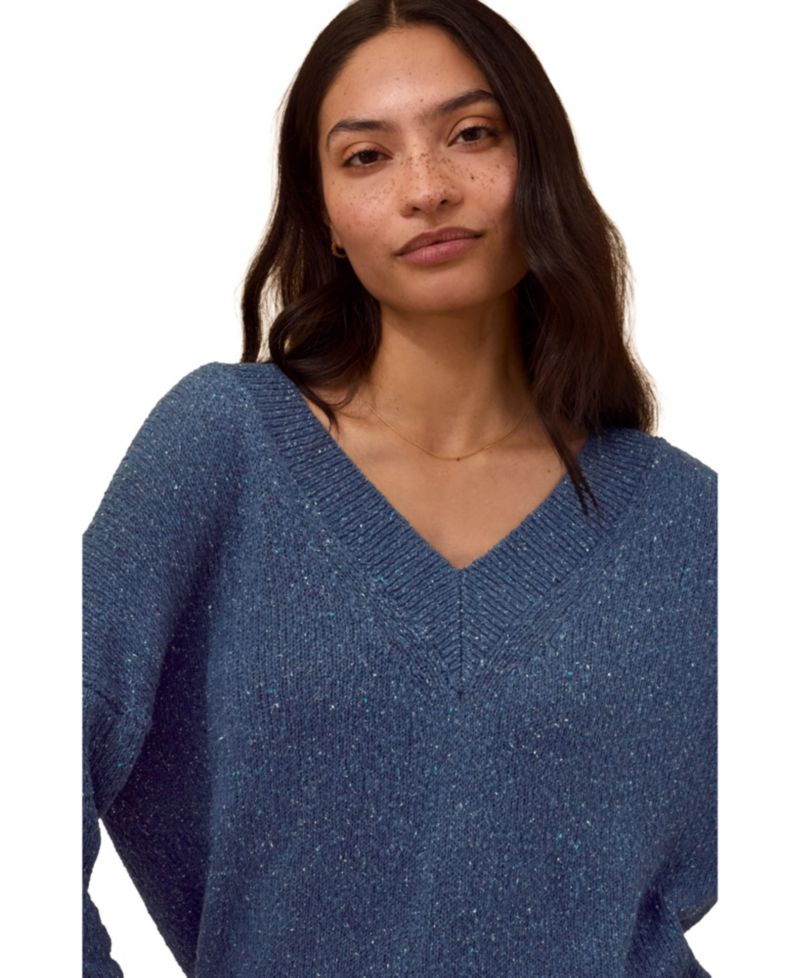Women's Cotton Blend Flecked V-Neck Sweater
