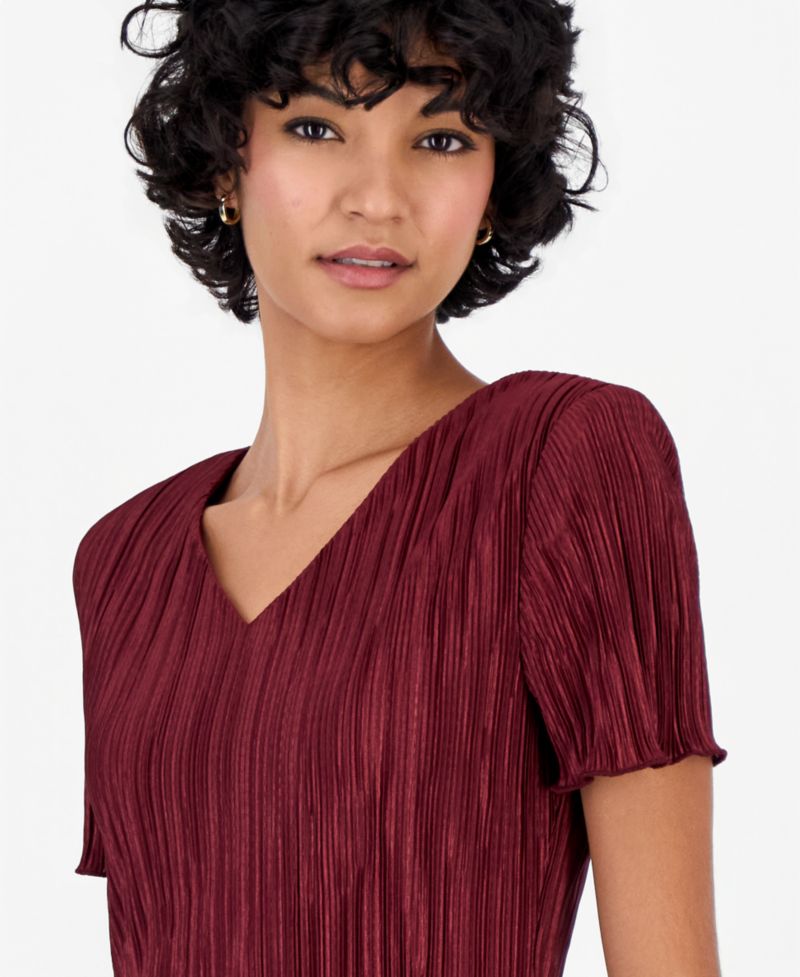 Petite V-Neck Tiered Short-Sleeve Sheath Dress