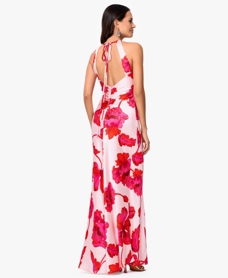Women's Sleeveless Halter Neck Printed Long Dress