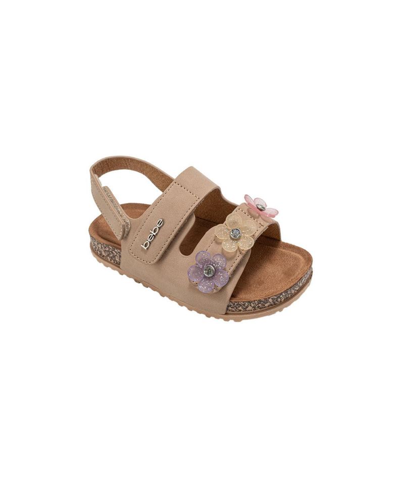 Little Girls Footbed Slide Sandals - Sparkle Finish with Glitter Flower Detail