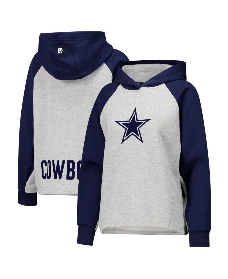 Women's Gray/Navy Dallas Cowboys Joy Cropped Raglan Pullover Hoodie