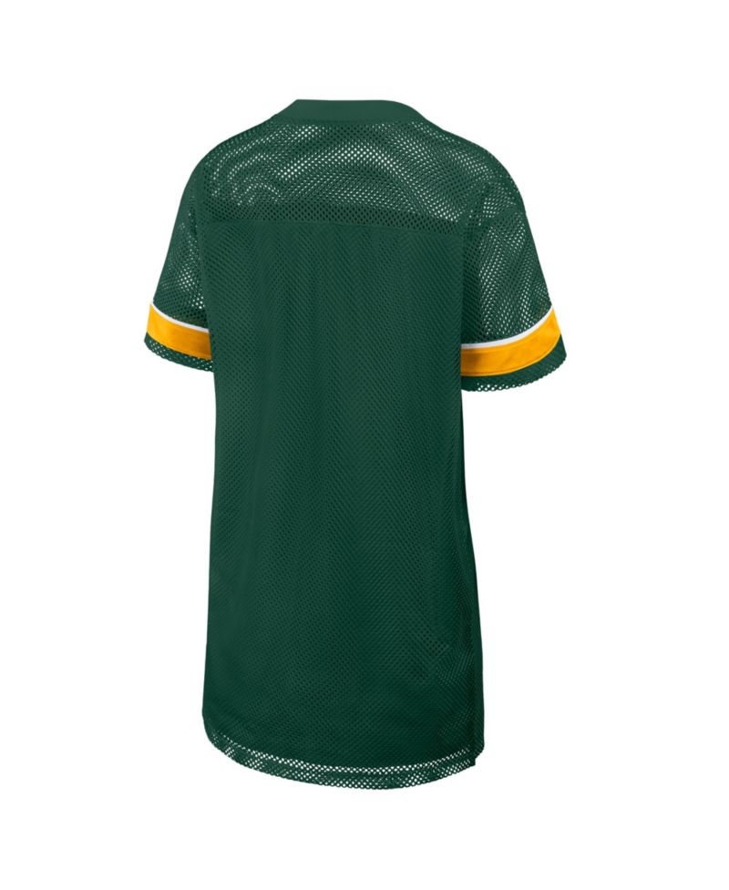 Women's Green Green Bay Packers Oversized Team First Deep Route Mesh V-Neck Dress