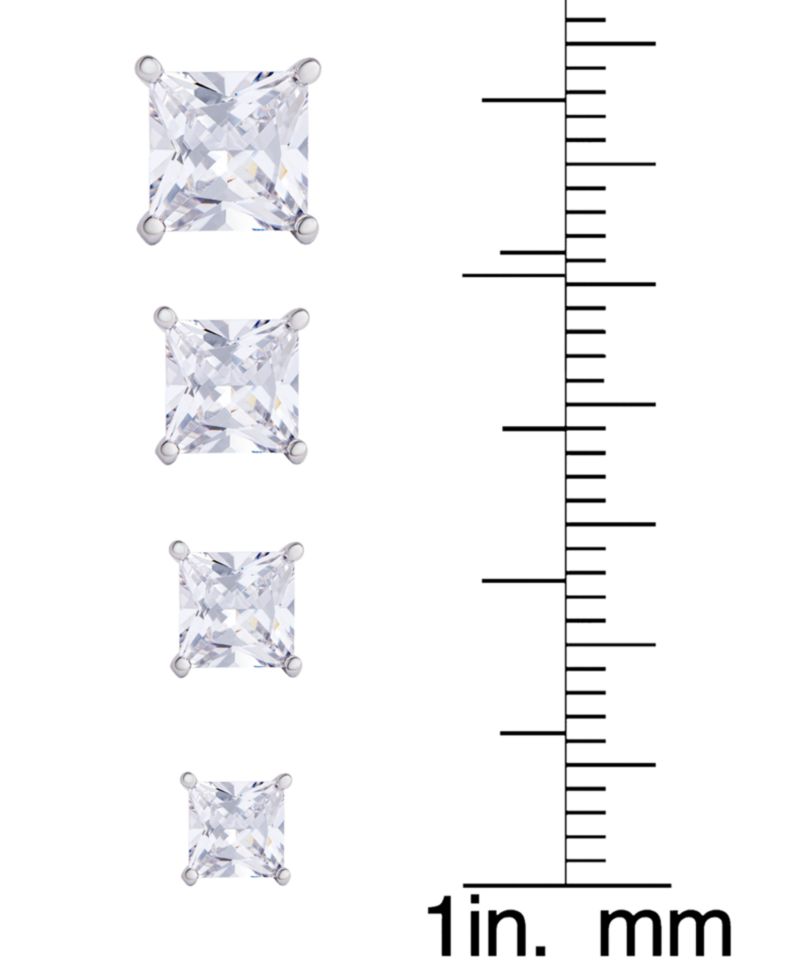 Women's Fine Silver Plated Square Cubic Zirconia Stud Earrings Set, 8 Pieces