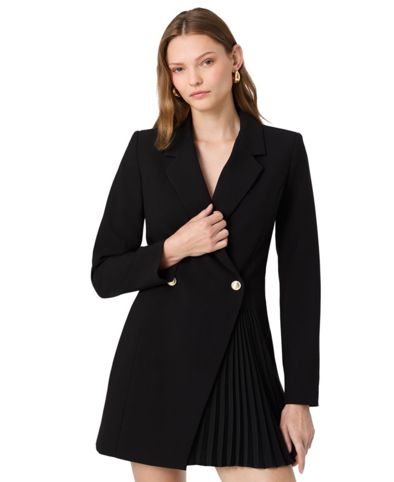 Women's Azra Pleated Long-Sleeve Tuxedo Mini Dress
