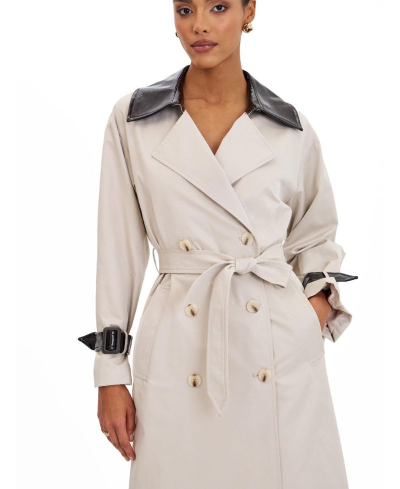 Women's Umber Oyster Double-Breasted Lapel Trench Coat