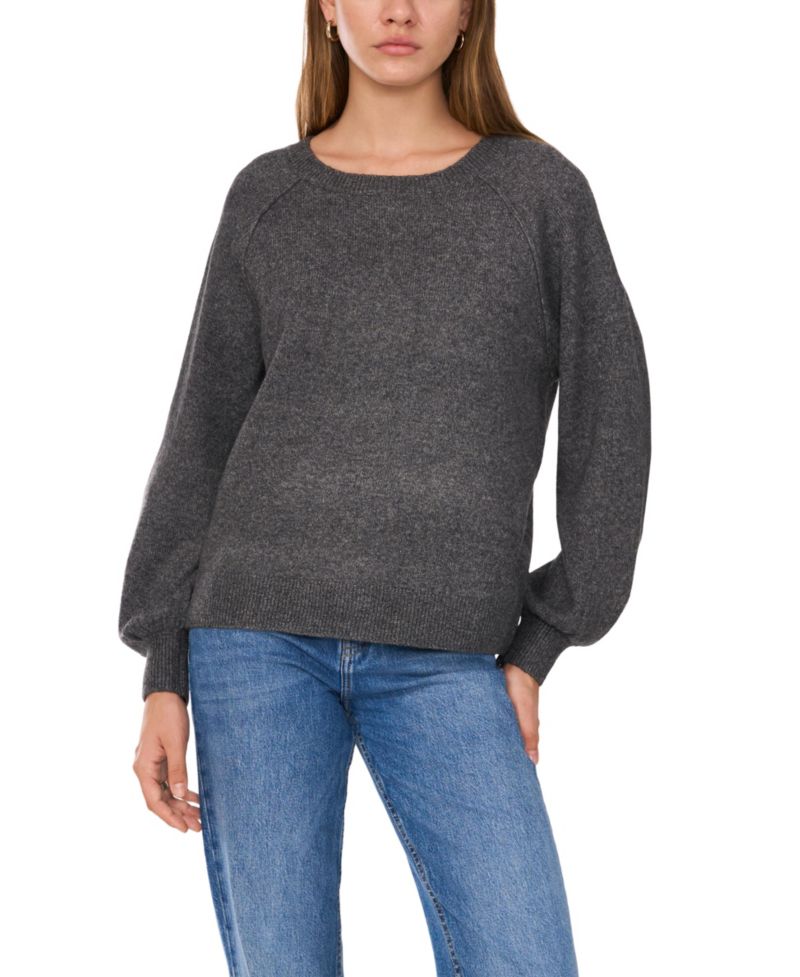Women's Crew Neck Raglan Puff-Sleeve Sweater