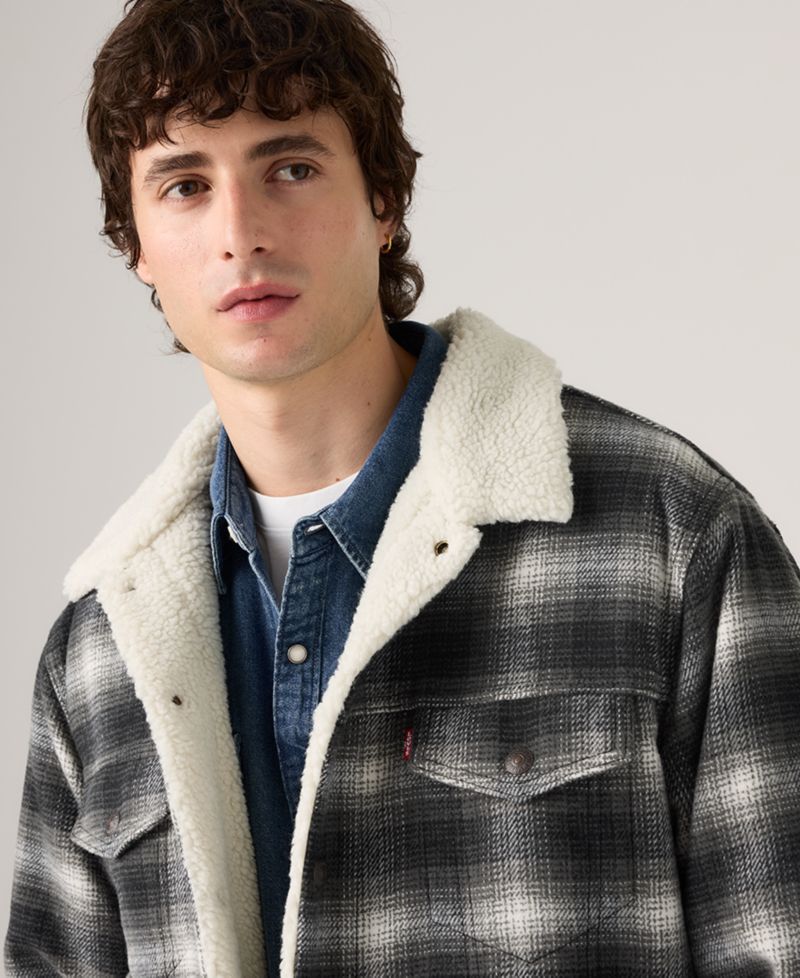 Men's Scottie Regular-Fit Plaid Sherpa-Lined Trucker Jacket