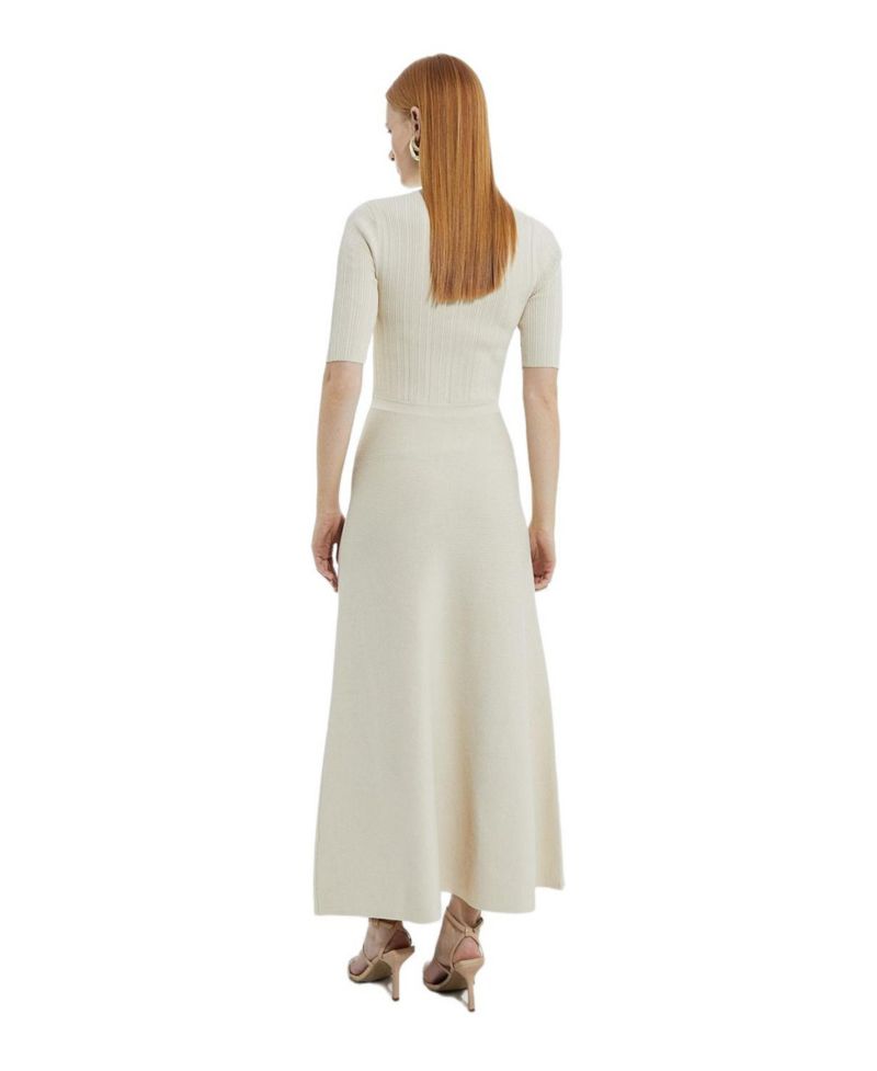 Women's Rib Knit Military Trim Maxi Dress