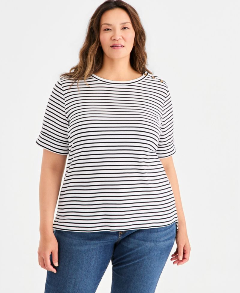 Petite Pima Cotton Boat-Neck Elbow Sleeve Top