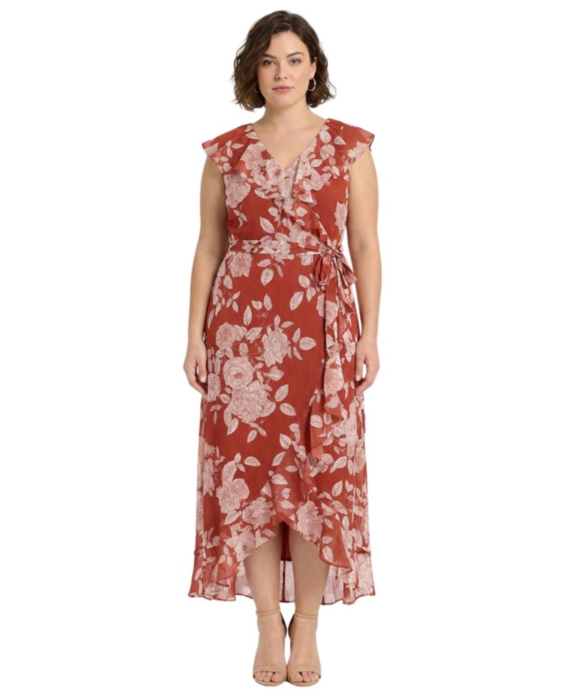 Plus Size Printed Wrap V-Neck Dress