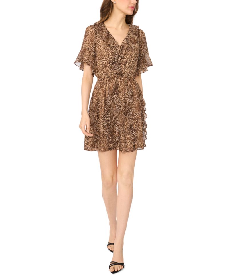 Women's Waterfall Ruffle Animal-Print Fit & Flare Mini Dress