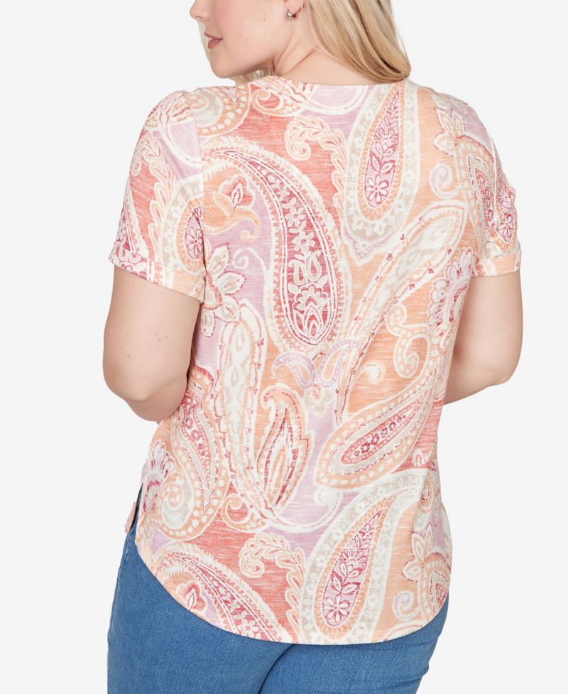 Petite Beachcomber Paisley Short-Sleeve T-Shirt with Necklace