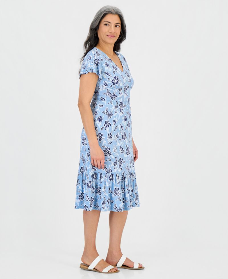 Petite Printed Knit V-Neck Midi Dress