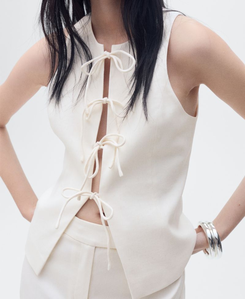 Women's Bow Linen-Blend Top