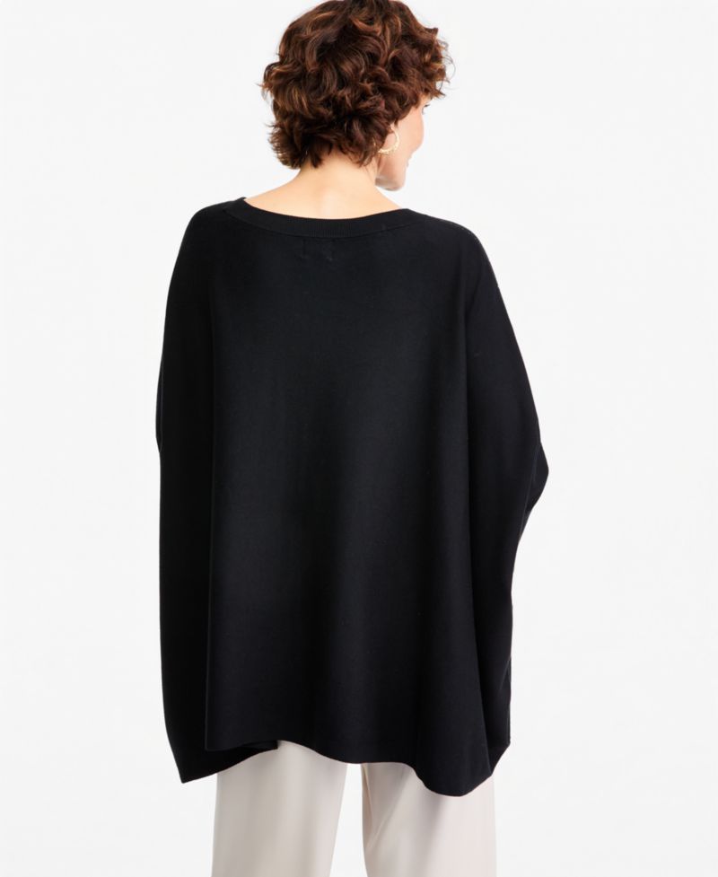 Women's Rhinestone Boat-Neck Poncho Sweater