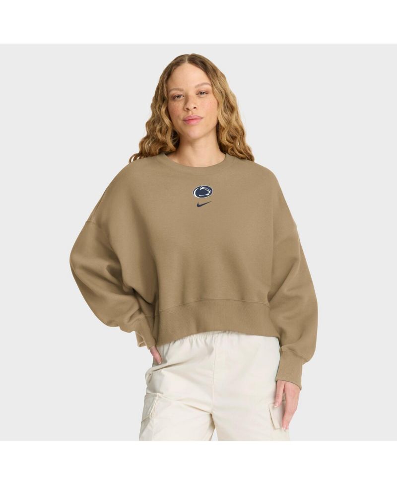 Women's Tan Penn State Nittany Lions Oversized Phoenix 2-Hit Pullover Sweatshirt
