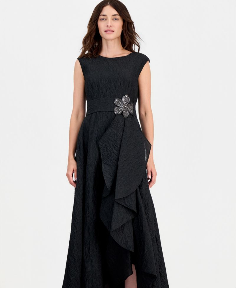 Women's Boat-Neck Embellished Crinkle Taffeta Dress
