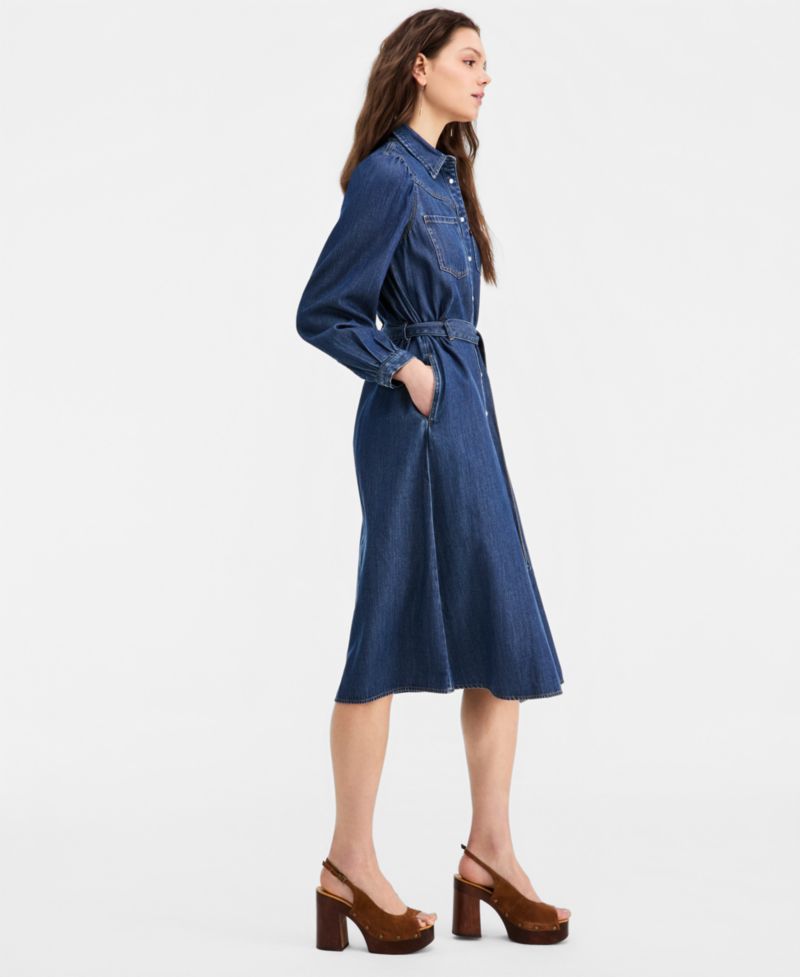Premium Women's Point Collar Long-Sleeve Dress