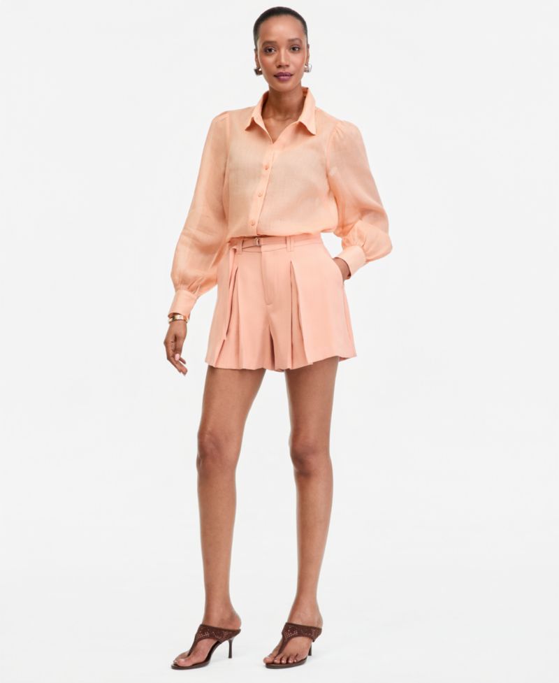Women's Pleat-Front Belted-Waist Shorts