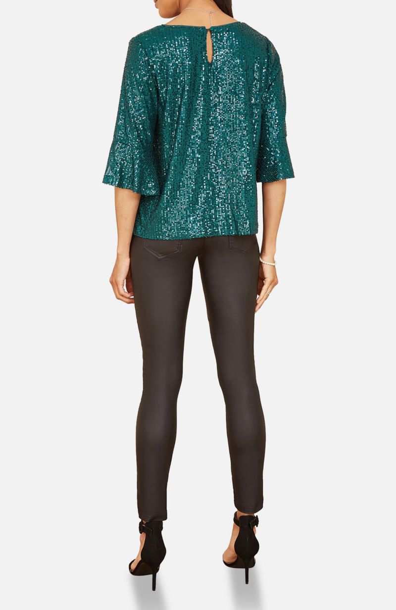 Women's Fluted Sleeve Sequin Top