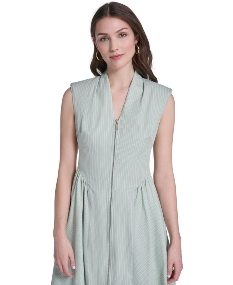 Women's Striped V-Neck Midi Dress