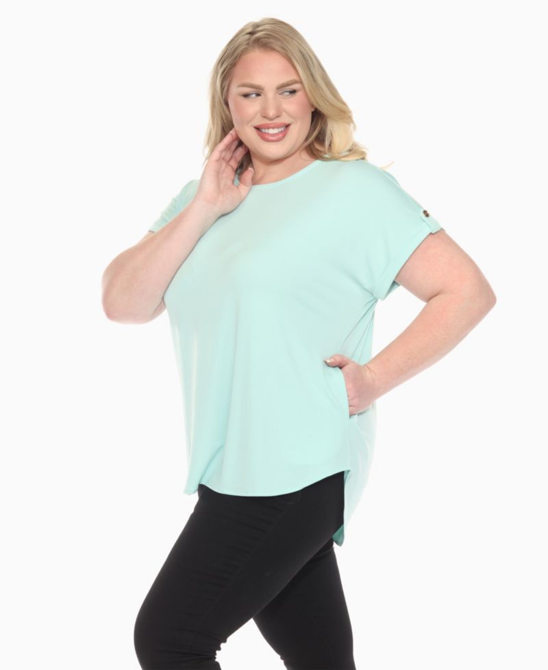 Plus Size Folded Short Sleeve Solid Top