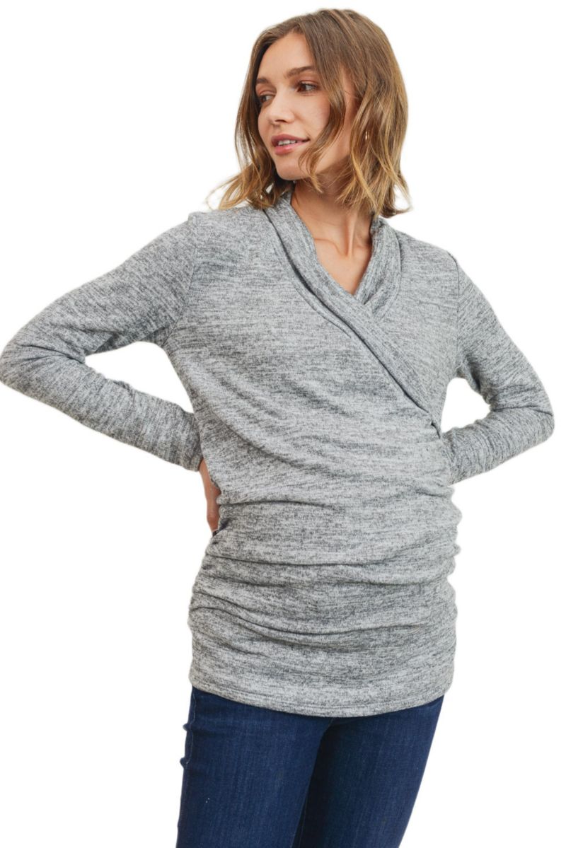 Maternity V Neck Wrap Long Sleeve Nursing Top