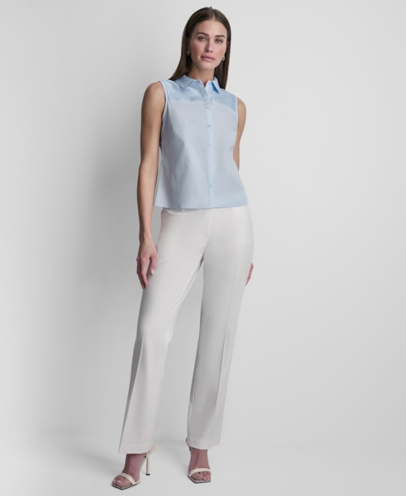 Women's Sleeveless Poplin Button-Front Top