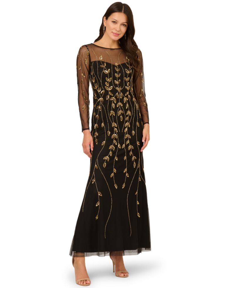 Women's Beaded Long-Sleeve Dress