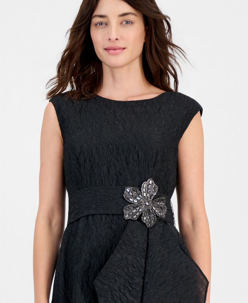 Women's Boat-Neck Embellished Crinkle Taffeta Dress