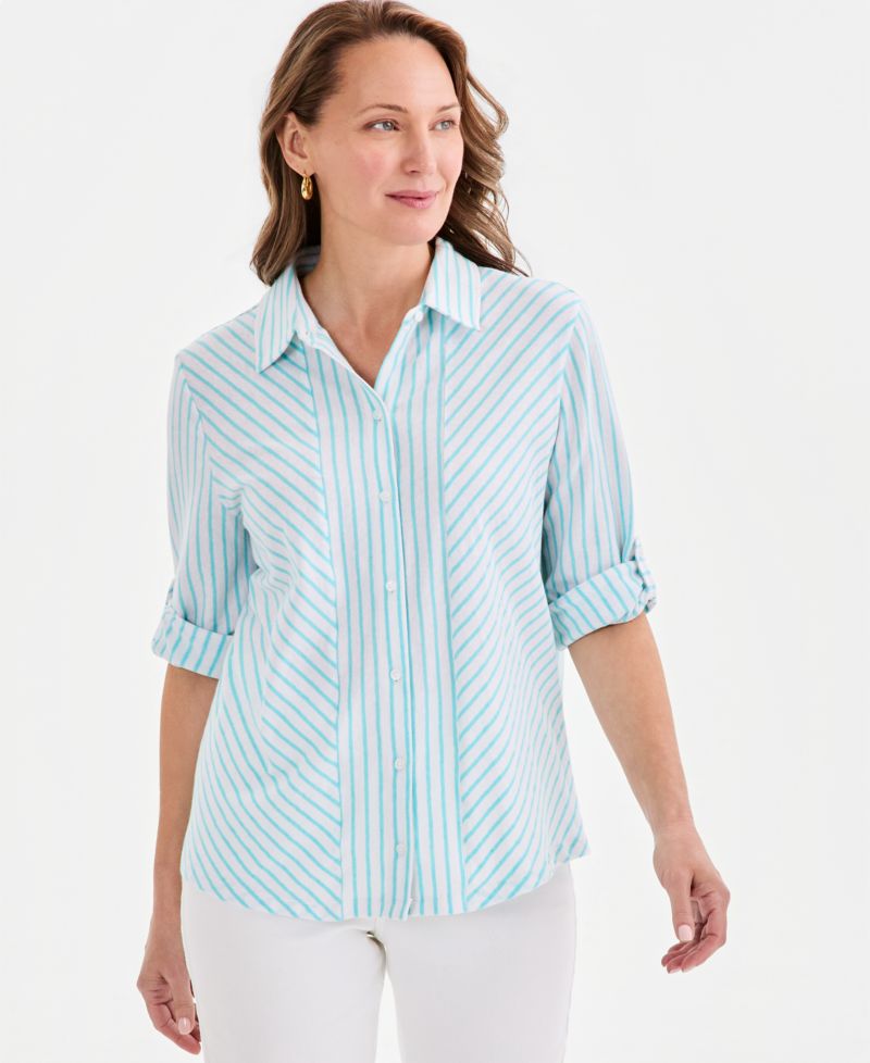 Petite Collared Neck Button-Down Top