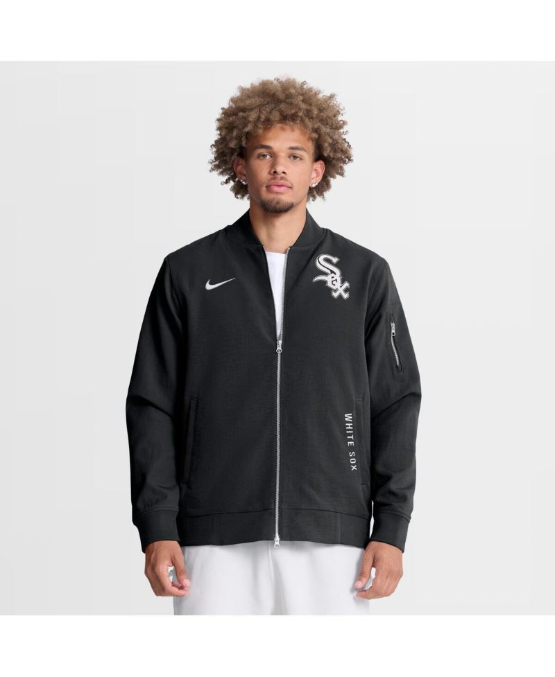 Men's Black Chicago White Sox Authentic Collection Dugout Relaxed Full-Zip Bomber Jacket
