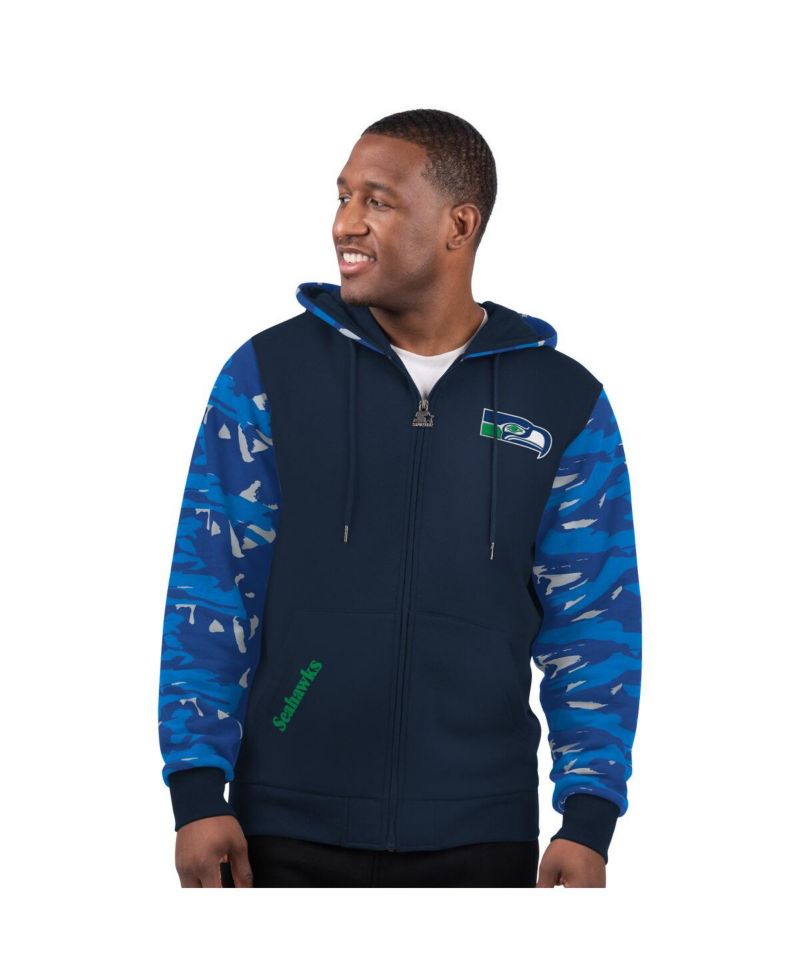 Men's Navy Seattle Seahawks Thursday Night Gridiron Vintage Logo Full-Zip Hoodie