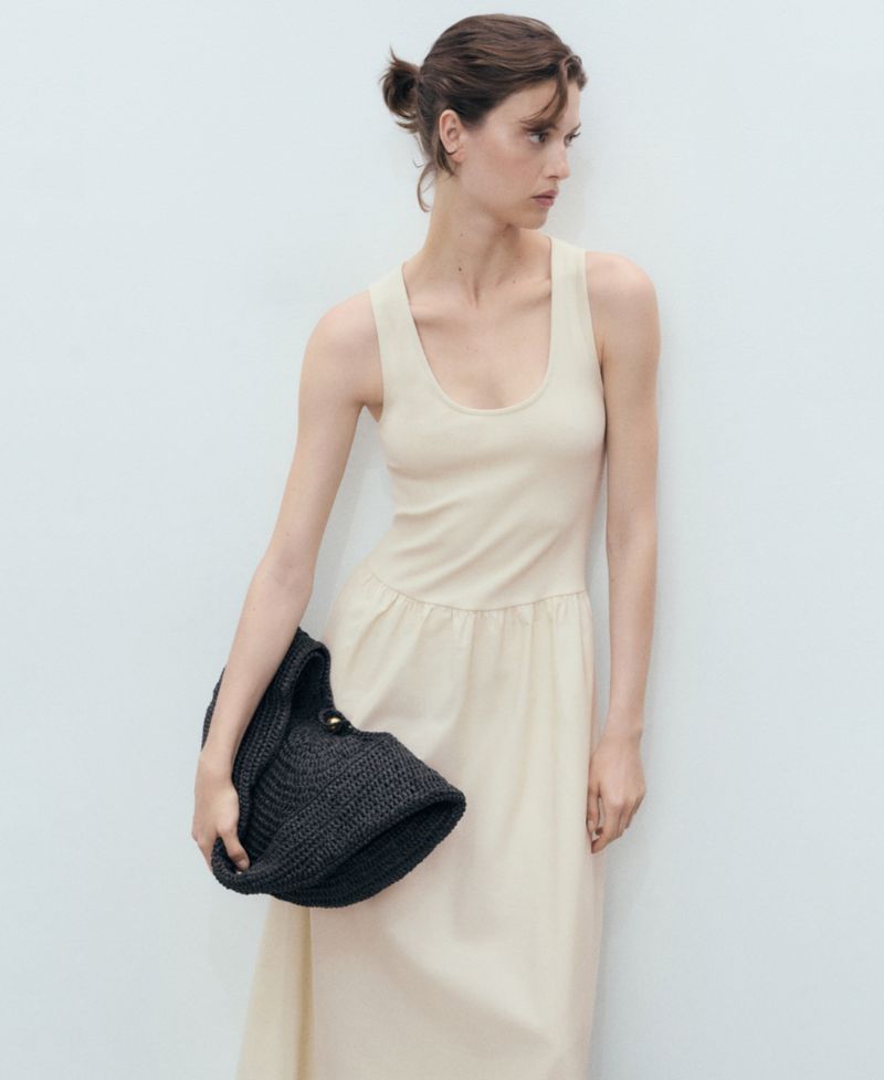 Women's Combined Fabric Flared Dress
