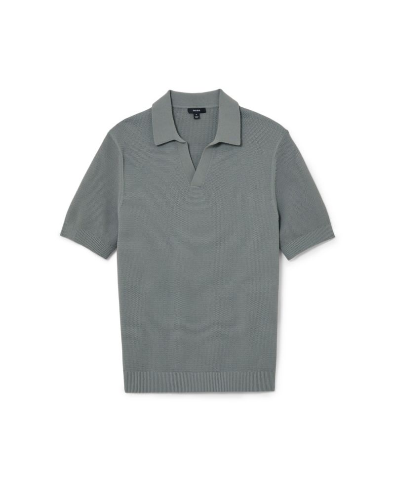 Men's Leon Cotton-Blend Basket-Stitch Open-Collar Polo Shirt