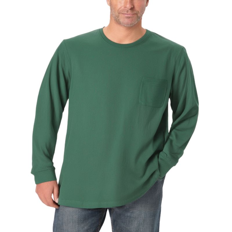 Men's Big & Tall Shrink-Less Lightweight Longer-Length Long-Sleeve Crewneck Pocket Tee