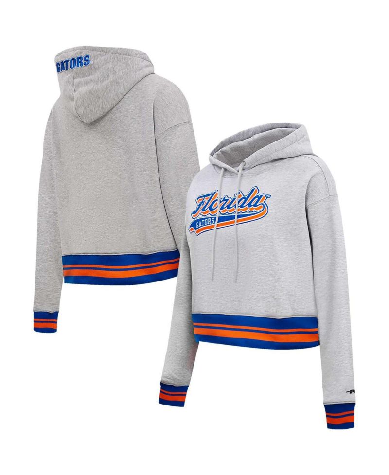 Women's Heather Gray Florida Gators Script Tail Fleece Cropped Pullover Hoodie