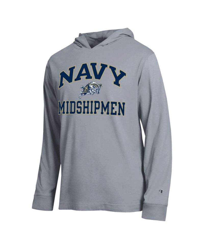 Men's Heather Gray Navy Midshipmen High Motor All-Star Long Sleeve Hooded T-Shirt
