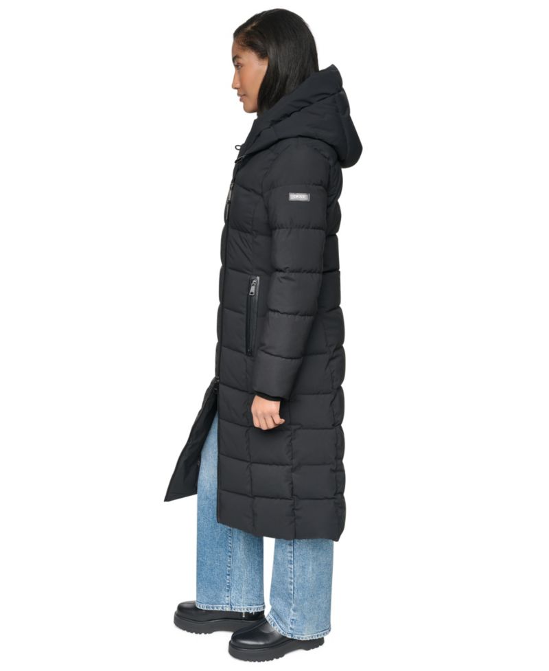 Women's Bibbed Shawl Collar Hooded Puffer Coat